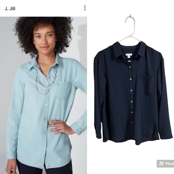 j.jill Navy Long Sleeved Button Down Basic Blouse Small Office Career Preppy - Picture 1 of 8